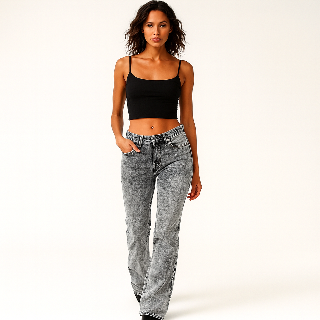 Dame jeans i grå denim | Lav talje | Slim fit bootcut i Y2K-stil