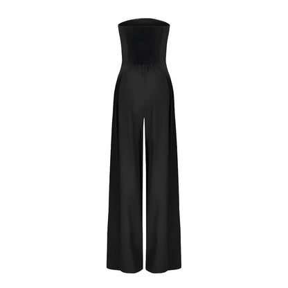 Stropløs Jumpsuit med Brede Ben – Flatterende Silhuet | Formelt Udtryk | Praktiske Lommer | Elegant til Arbejde og Events