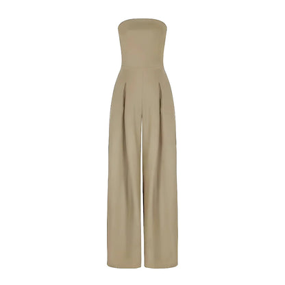 Stropløs Jumpsuit med Brede Ben – Flatterende Silhuet | Formelt Udtryk | Praktiske Lommer | Elegant til Arbejde og Events