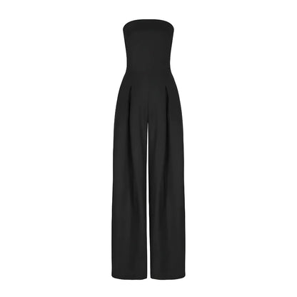 Stropløs Jumpsuit med Brede Ben – Flatterende Silhuet | Formelt Udtryk | Praktiske Lommer | Elegant til Arbejde og Events