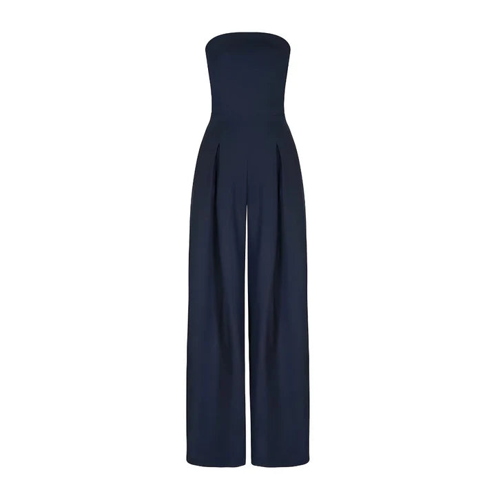 Stropløs Jumpsuit med Brede Ben – Flatterende Silhuet | Formelt Udtryk | Praktiske Lommer | Elegant til Arbejde og Events