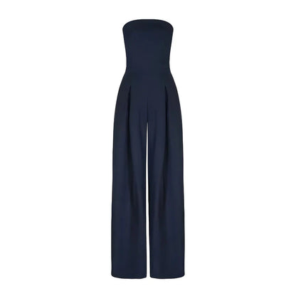 Stropløs Jumpsuit med Brede Ben – Flatterende Silhuet | Formelt Udtryk | Praktiske Lommer | Elegant til Arbejde og Events