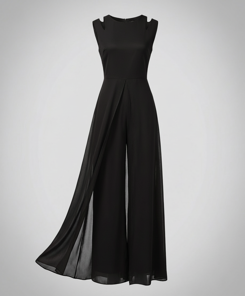 Elegant ærmeløs dame jumpsuit | Flatterende snit med vide ben