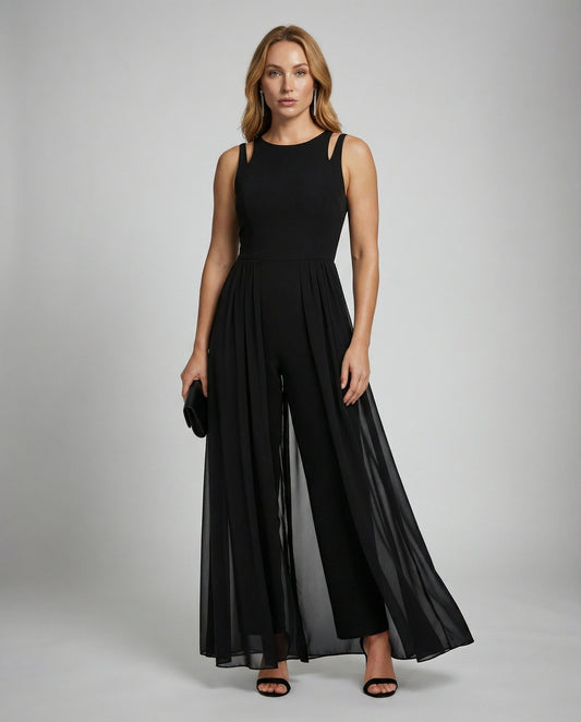 Elegant ærmeløs dame jumpsuit | Flatterende snit med vide ben