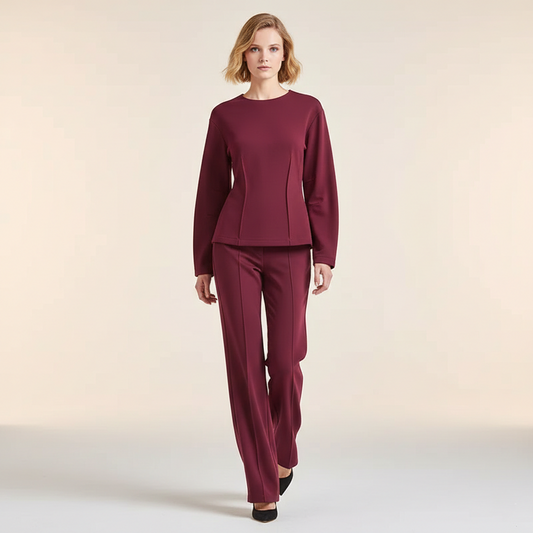 Elegant todelt sæt | Langærmet top og vide bukser til kvinder