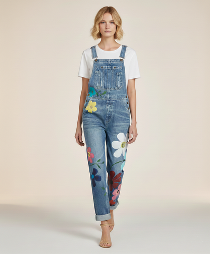 Ærmeløs denim jumpsuit til kvinder | Afslappet pasform med dekorative detaljer