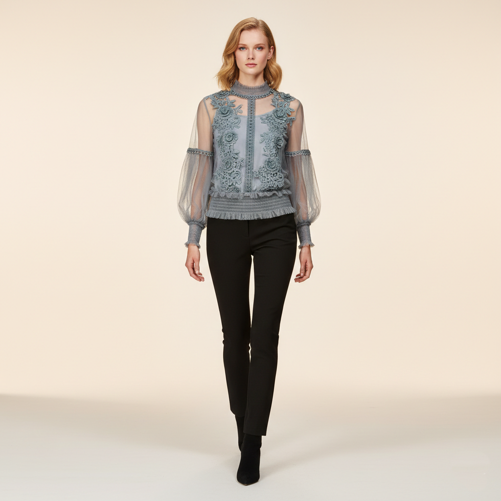 Elegant blondebluse | Puffede lange ærmer