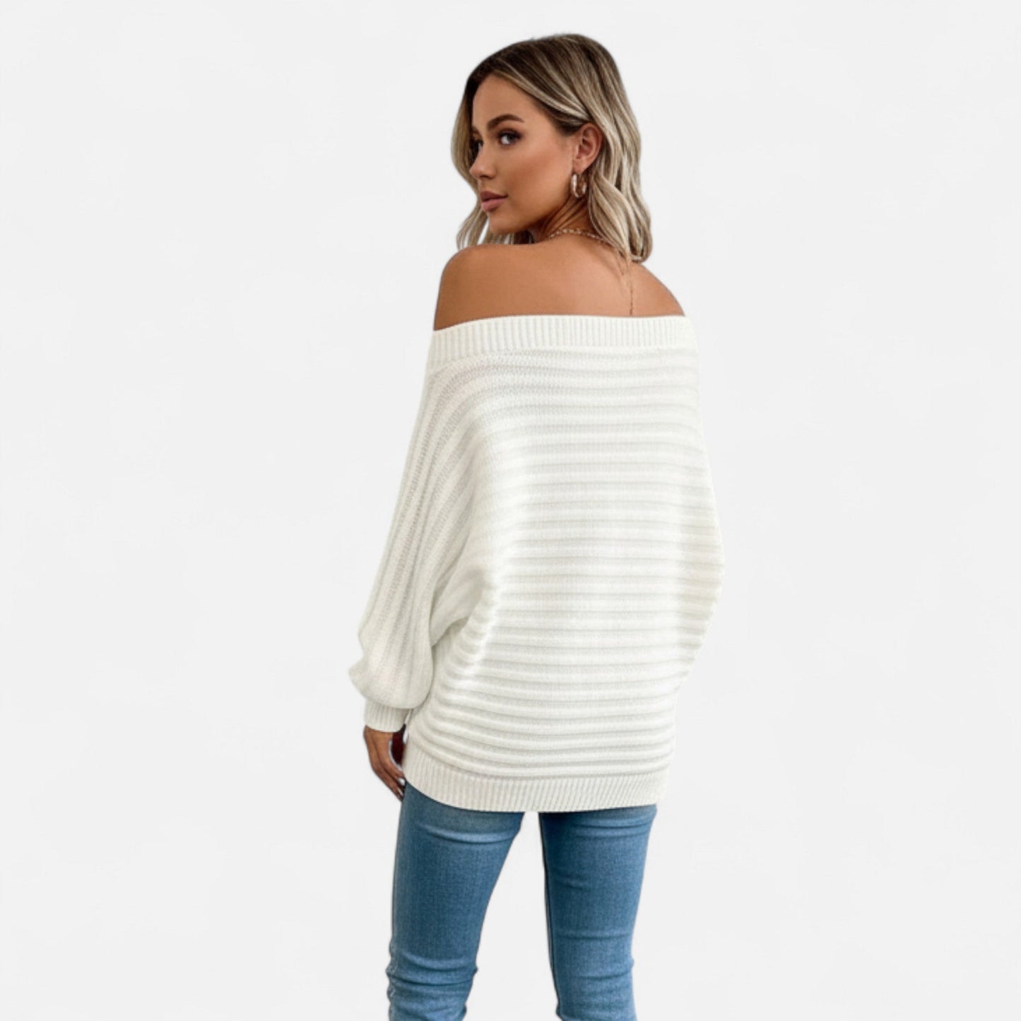 Sweater til Kvinder | Off-Shoulder Design | Strikket Struktur | Elegant Pasform