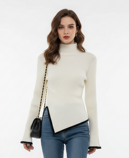 Ribstrikket Rullekravebluse til Kvinder | Blød og Behagelig Strik | Elegant Pasform til Efterår og Vinter
