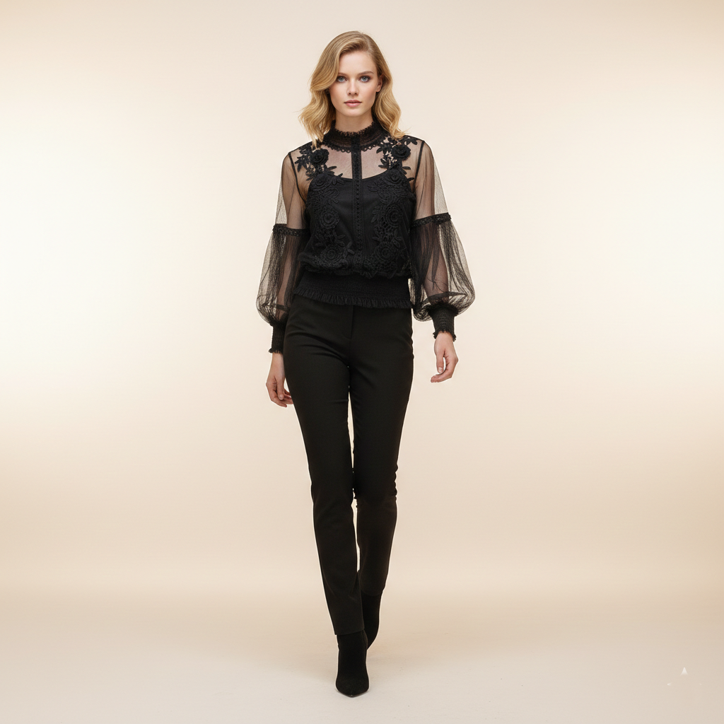 Elegant blondebluse | Puffede lange ærmer