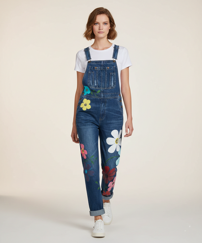 Ærmeløs denim jumpsuit til kvinder | Afslappet pasform med dekorative detaljer