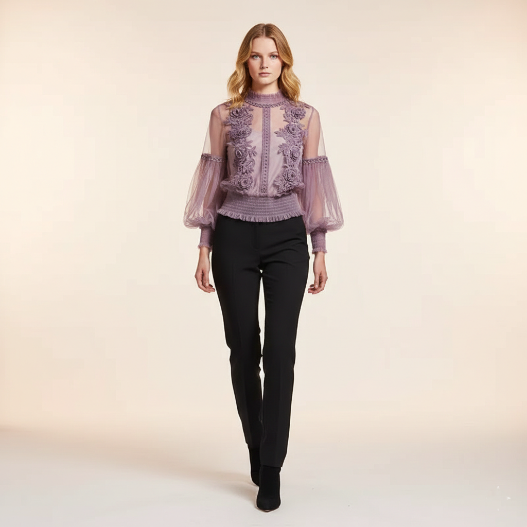 Elegant blondebluse | Puffede lange ærmer