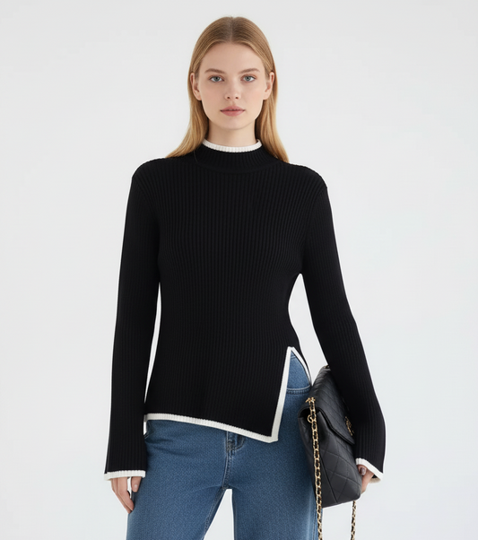 Ribstrikket Rullekravebluse til Kvinder | Blød og Behagelig Strik | Elegant Pasform til Efterår og Vinter