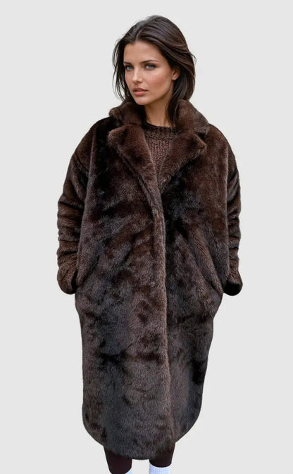 Lang Damejakke i Kunstpels | Luksuriøs Komfort | Elegant & Tidløst Design til Vinter