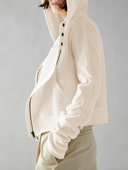 Dame hættetrøje i vaffelstrik | Kort pasform | Afslappet streetwear look