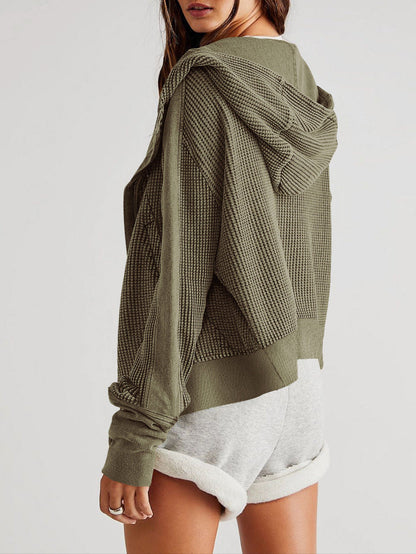 Dame hættetrøje i vaffelstrik | Kort pasform | Afslappet streetwear look