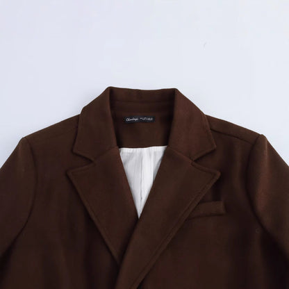 Dame Uldfrakke i Patchworkdesign | Brun | Elegant & Varm til Efterår & Vinter