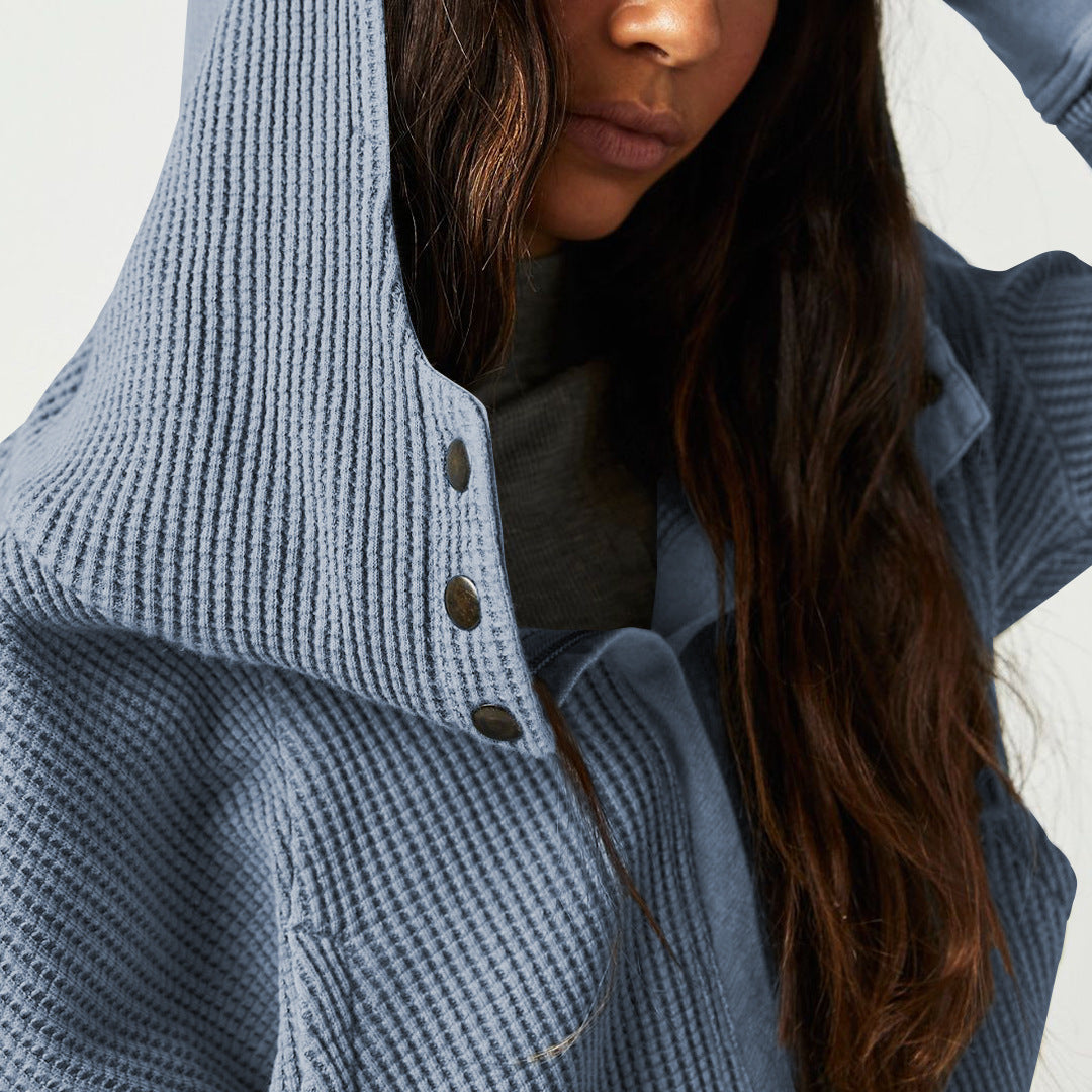 Dame hættetrøje i vaffelstrik | Kort pasform | Afslappet streetwear look