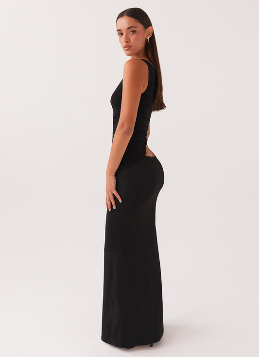 Lang figursyet kjole med one-shoulder – Cut-out ved taljen | Rynkedetaljer | Maxi-længde | Elegant, kropsnær silhuet