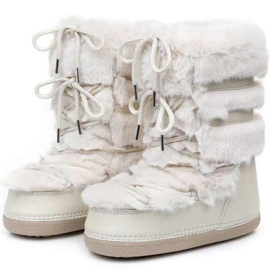 Elegant Fluffy Mid-Calf Snowboots Til Kvinder