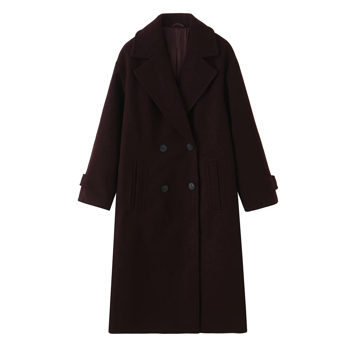 Elegant lang frakke med klassisk snit og stilren silhuet