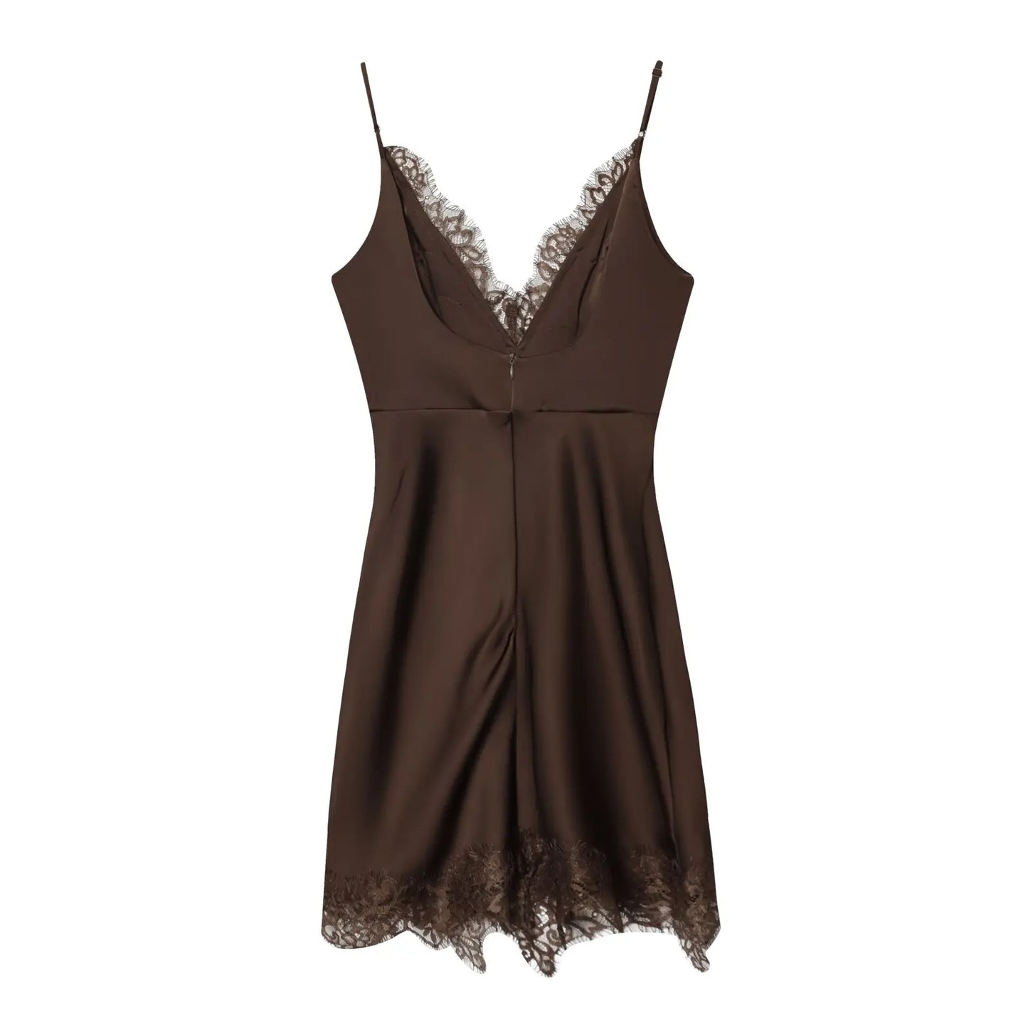 Slim Cami Kjole til Kvinder | V-hals Mini Kjole med Blondekant