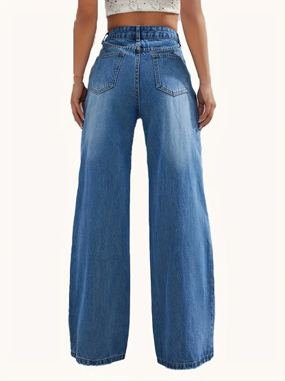 Kvinders jeans med vide ben | Højtaljede straight fit bukser | Klassisk denim til hverdagsbrug