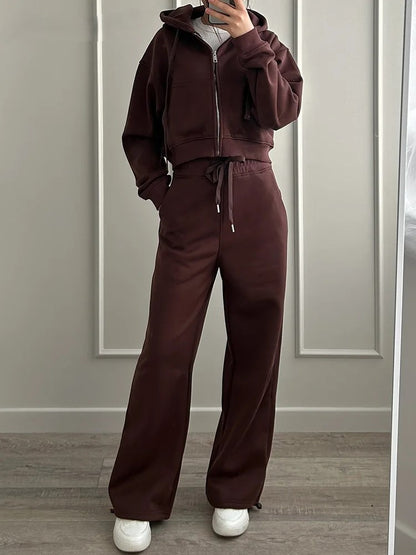 Casual fleece tracksuit til kvinder | Komfortabelt løstsiddende sæt
