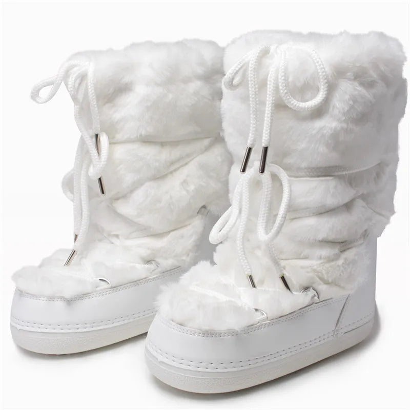 Elegant Fluffy Mid-Calf Snowboots Til Kvinder
