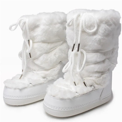 Elegant Fluffy Mid-Calf Snowboots Til Kvinder