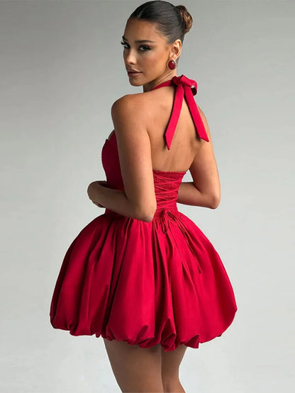 Halter Plisseret Mini Kjole | Backless Bandage Partykjole