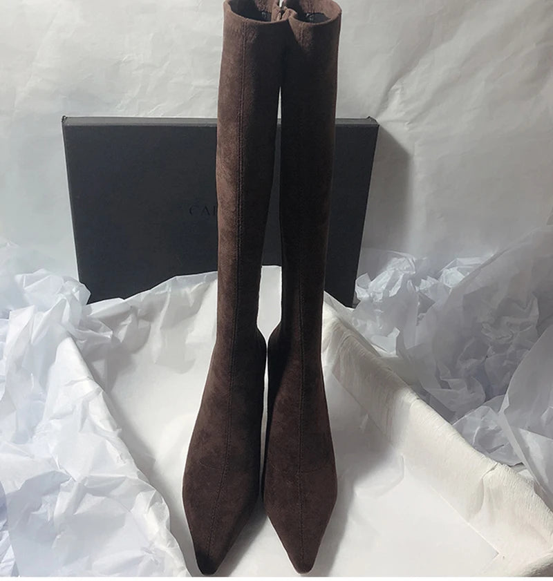 Elegant Knælange Stretchstøvler Med Spids Tå