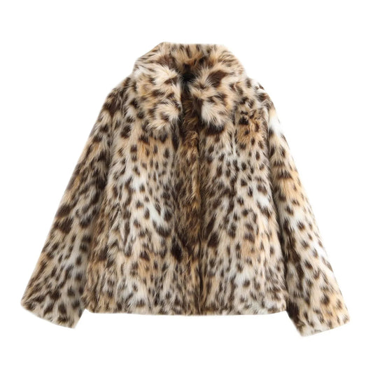 Kort faux fur jakke til kvinder | Leopardmønster