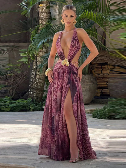 Maxi kjole med patchwork og halterneck | Elegant og feminin silhuet