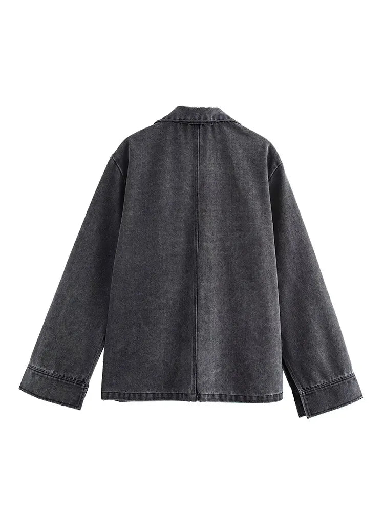 Casual todelt denimlook | Top med krave og højtaljede bukser til kvinder