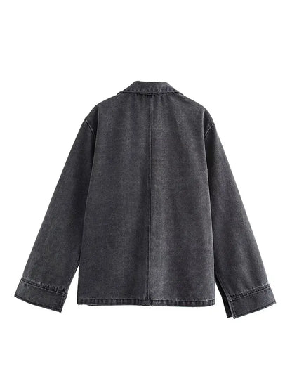 Casual todelt denimlook | Top med krave og højtaljede bukser til kvinder