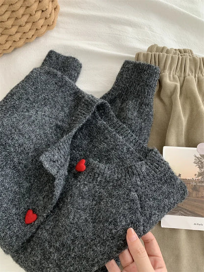 Dame cardigan i uld | Hjerteknapper | Blød varm strik til efterår/vinter