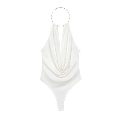 Elegant rygløs bodysuit til kvinder med draperet hals