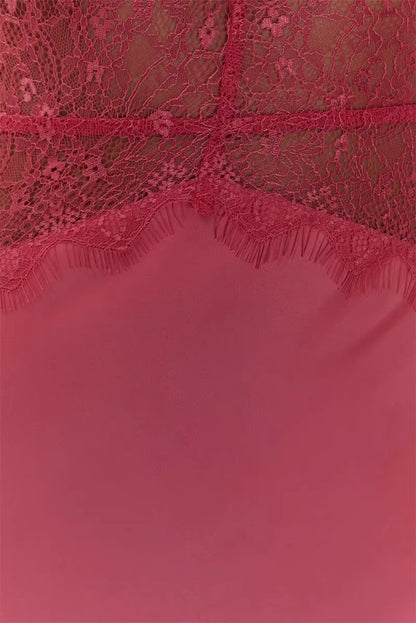 Lang satinkjole til kvinder | Rygløs blondekjole | Dyb V-hals