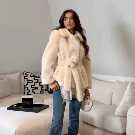 Elegant pelsfrakke med bælte | Blød og varm faux fur vinterjakke