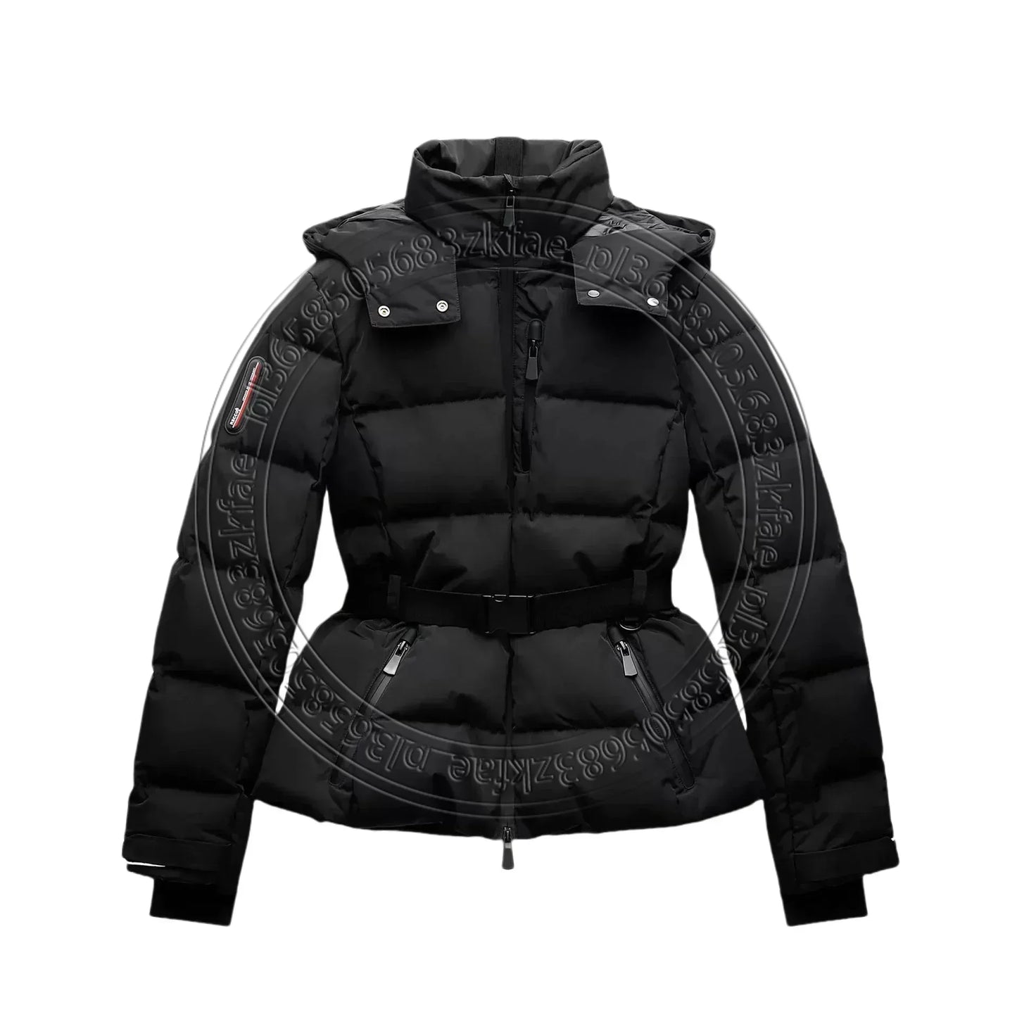 Dame vinterjakke med hætte | Foret pufferdesign med bælte | Varm og vindtæt