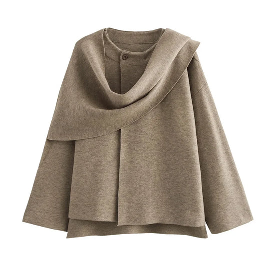 Asymmetrisk damejakke med sjalkrave | Blød pluchekvalitet | Elegant lagdelt design