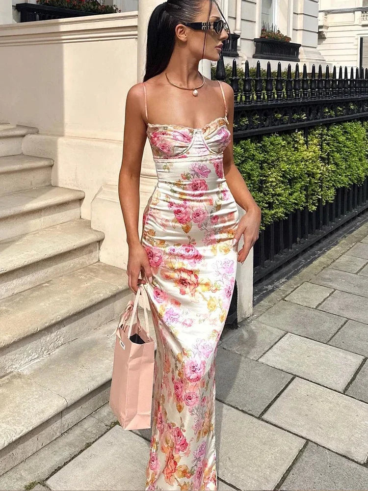 Elegant Maxi Kjole | Spaghetti Stropper & Blomsterprint