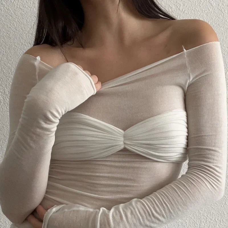 Kvinders off-shoulder mesh top | Figursyet | Elegant & moderne design