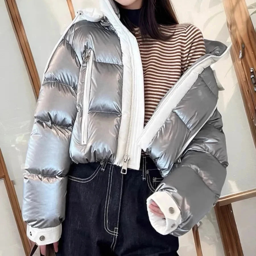 Kvinders kort pufferjakke | Aftagelig hætte | Trendy & varm vinterjakke