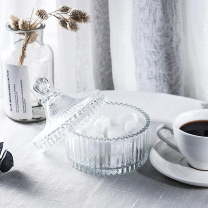 Riflet Glasbeholder med Låg til Køkken og Bord | Dekorativ Opbevaring | Elegant Design