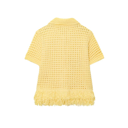 Elegant strikket sæt med skjorte og mininederdel | Feminint to-delt design