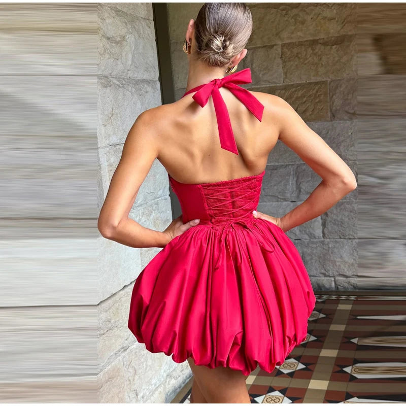 Halter Plisseret Mini Kjole | Backless Bandage Partykjole