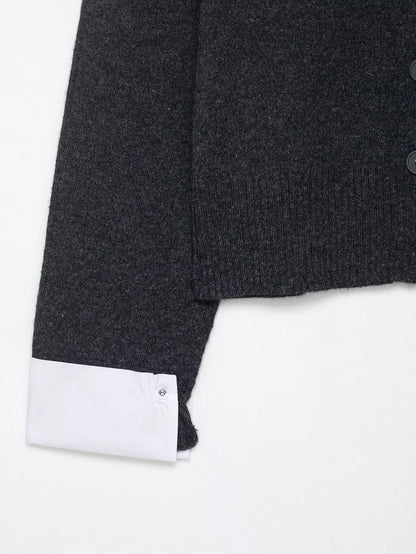 Strikket cardigan til kvinder | Kontrastmanchetter | Moderne rund hals