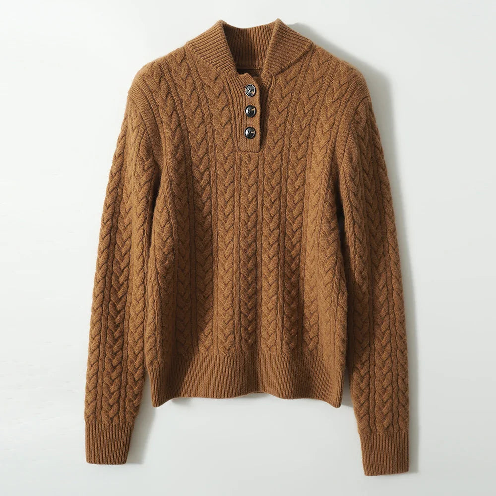 Dame sweater| Knaplukning | Klassisk kabelstrik